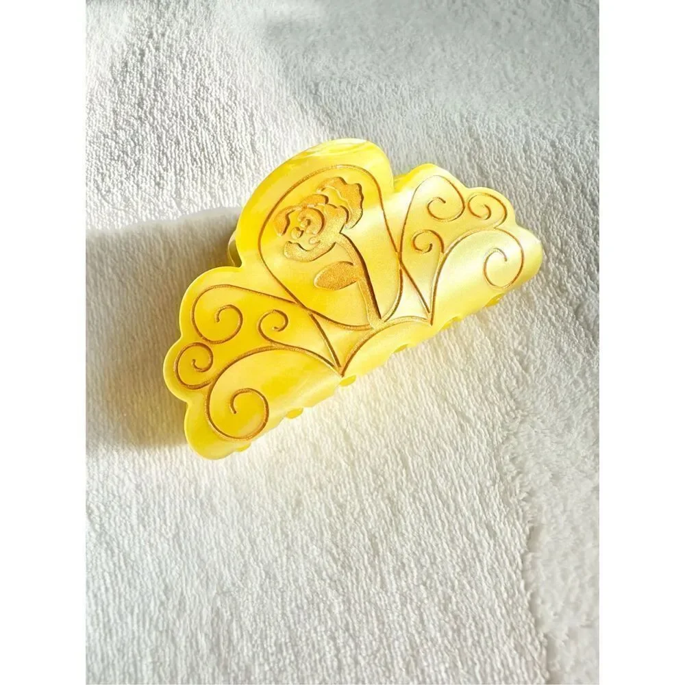 Beauty and the beast yellow Belle hair claw with rose detail
